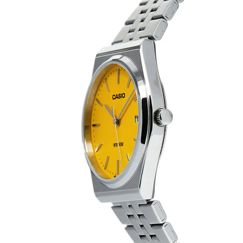 Casio Enticer Yellow Dial Silver One-touch 3-fold Men's Watch- MTP-B145D-9AV